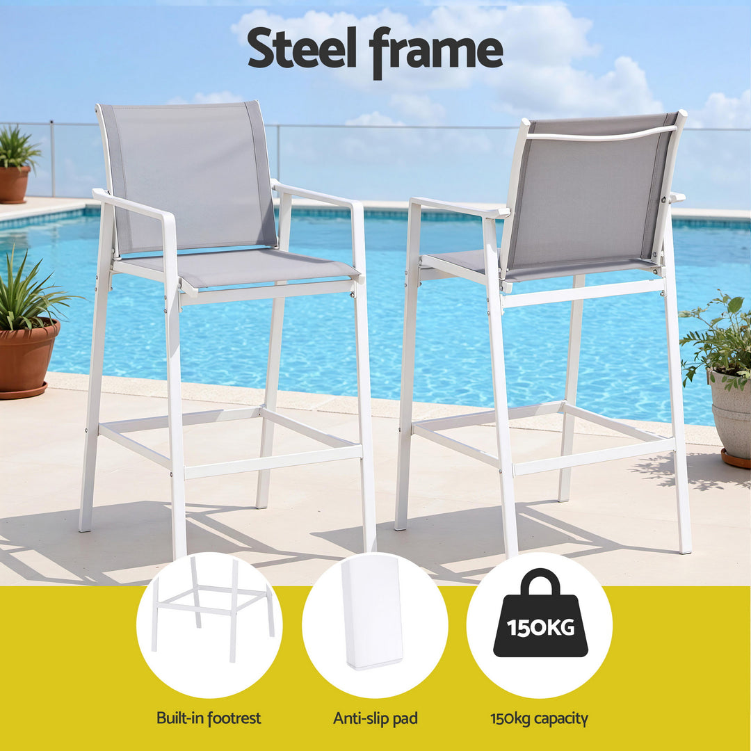 Jasper Outdoor Bar Stool Steel (Set of 2) White 74cm