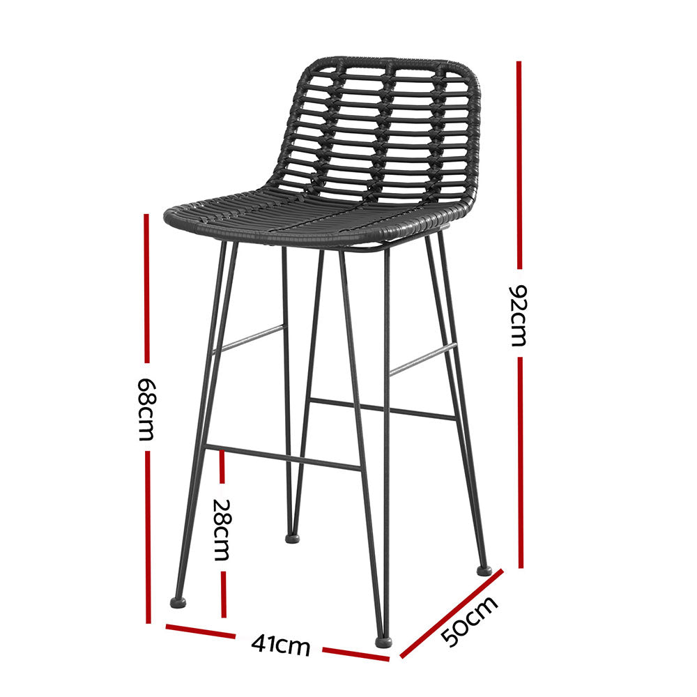 Raya Outdoor Bar Stools (Set of 2) Black 68cm