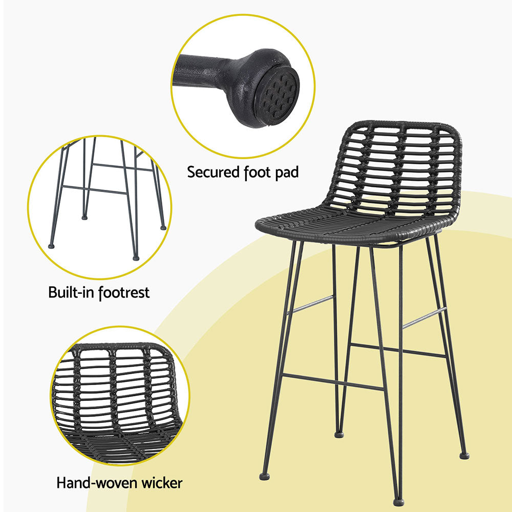 Raya Outdoor Bar Stools (Set of 2) Black 68cm
