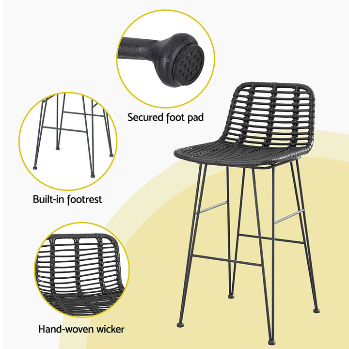 Raya Outdoor Bar Stools (Set of 2) Black 68cm