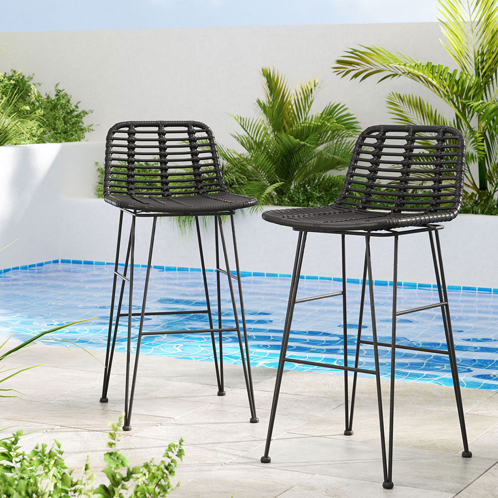 Raya Outdoor Bar Stools (Set of 2) Black 68cm