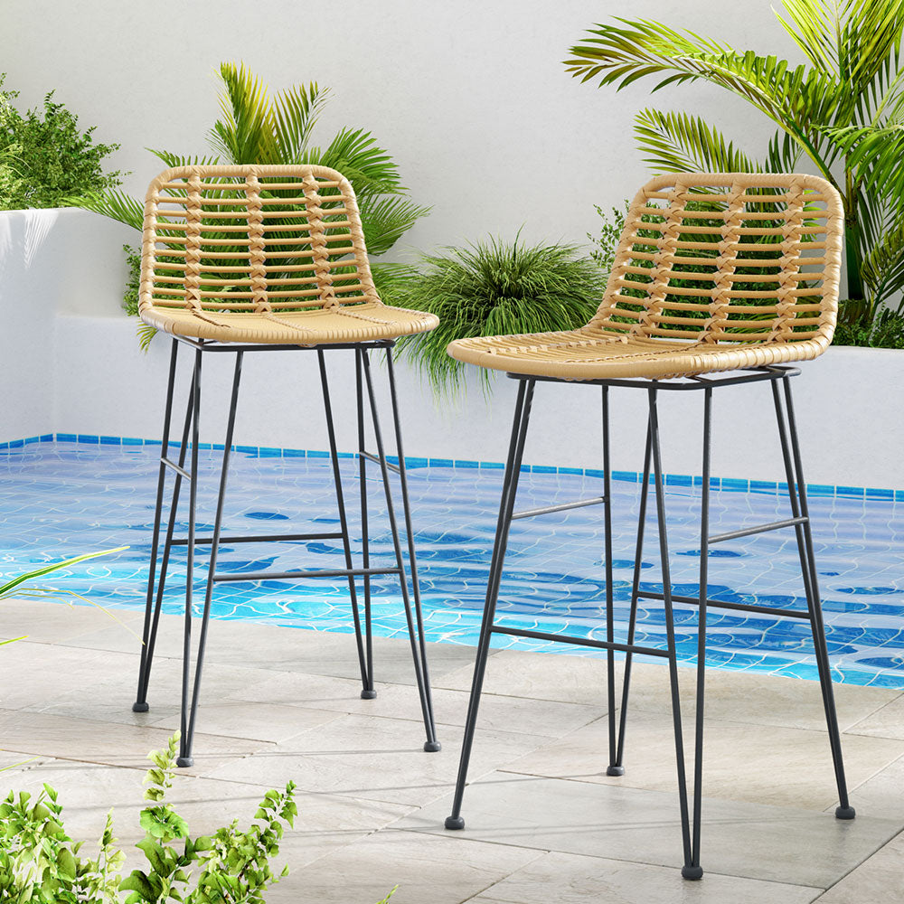 Raya Outdoor Bar Stools (Set of 2) Natural 68cm