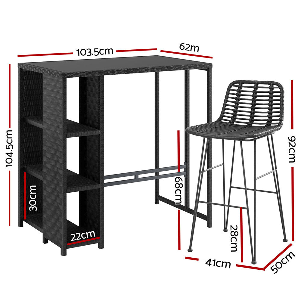 Raya Outdoor Bar Table Set (3 Piece) Black