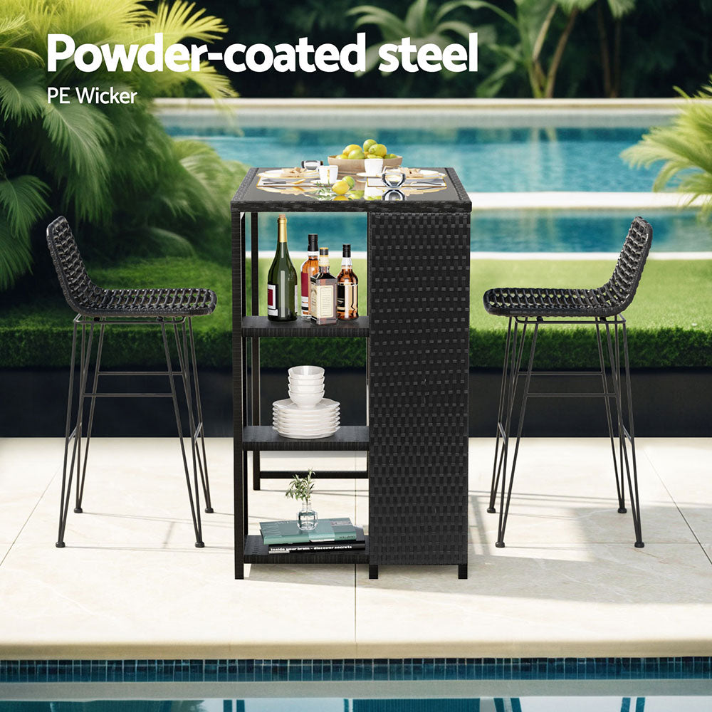 Raya Outdoor Bar Table Set (3 Piece) Black