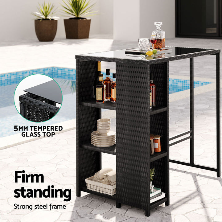 Raya Outdoor Bar Table Set (3 Piece) Black
