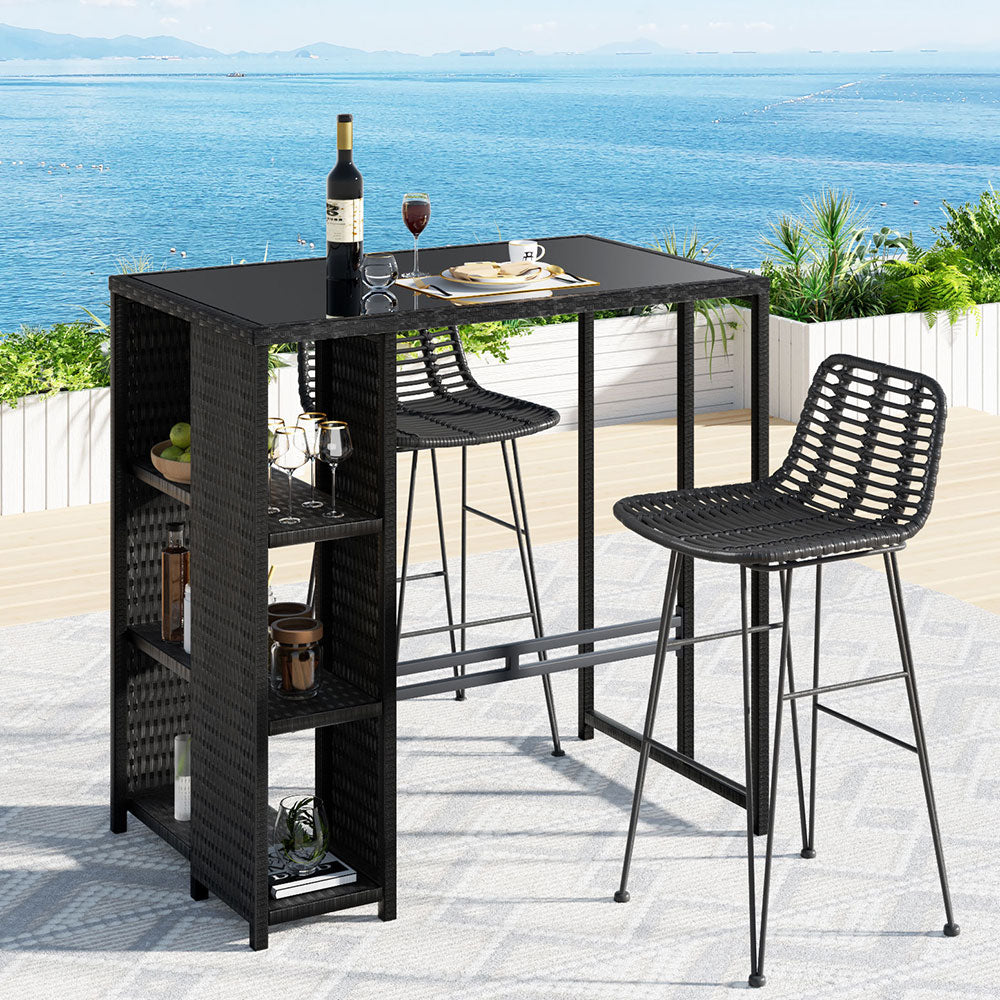 Raya Outdoor Bar Table Set (3 Piece) Black