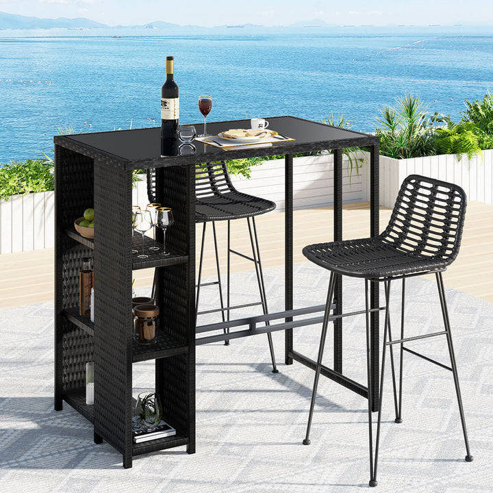 Raya Outdoor Bar Table Set (3 Piece) Black