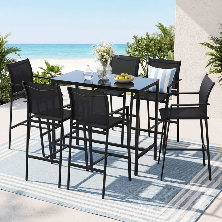 Gardeon Outdoor Bar Table Set (7 Piece) Black