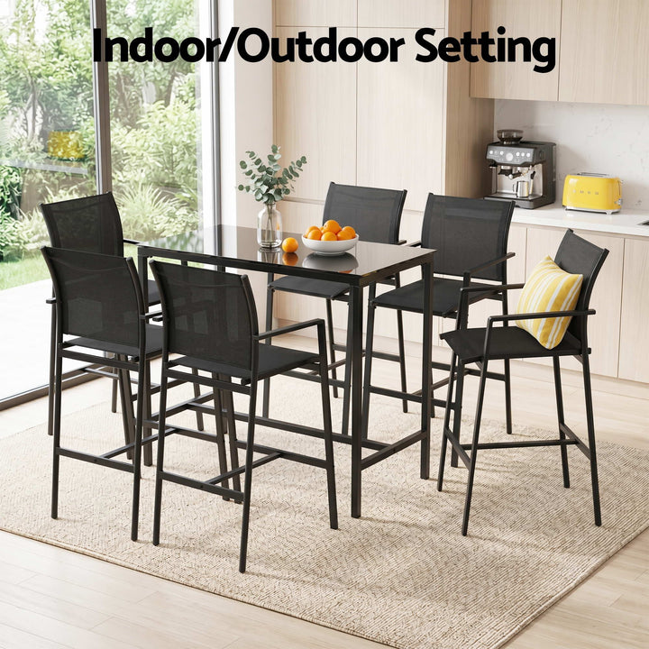 Gardeon Outdoor Bar Table Set (7 Piece) Black