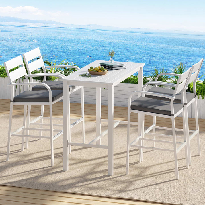 Hudson Outdoor Bar Table Set (5 Piece) White