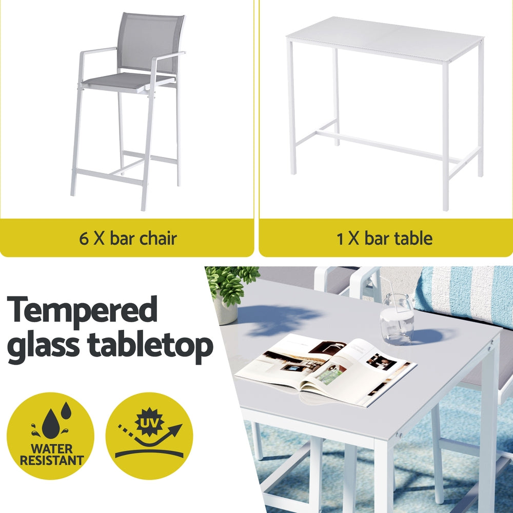 Gardeon Outdoor Bar Table Set (7 Piece) White