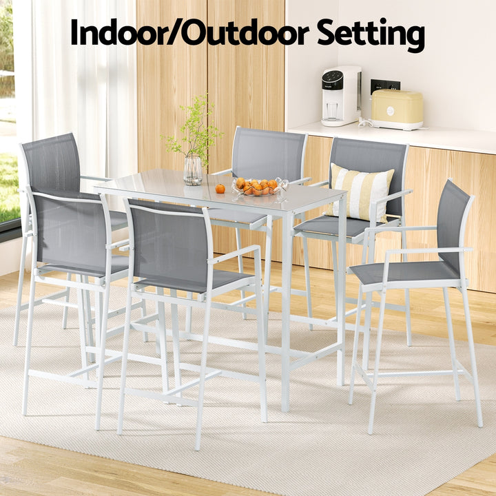 Gardeon Outdoor Bar Table Set (7 Piece) White