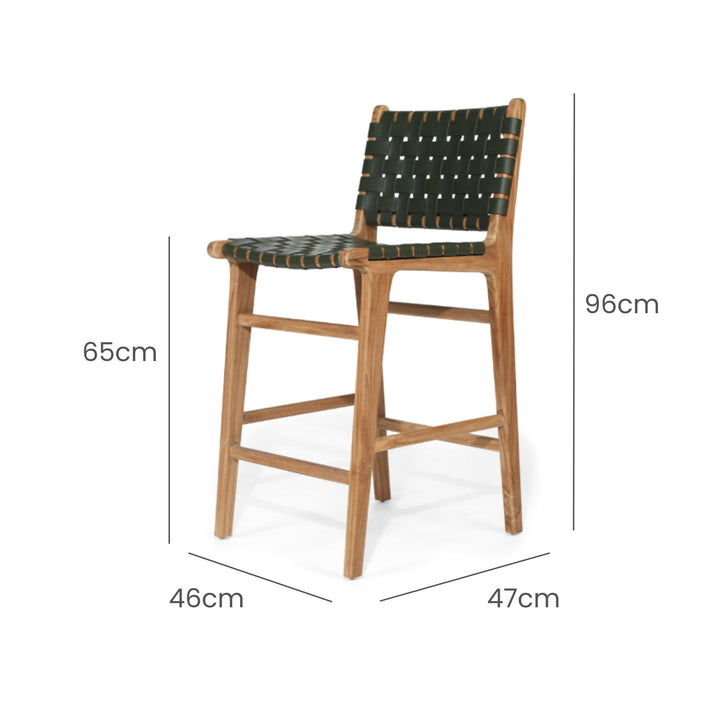 Karina Leather Counter Stool (Woven) Olive 65cm