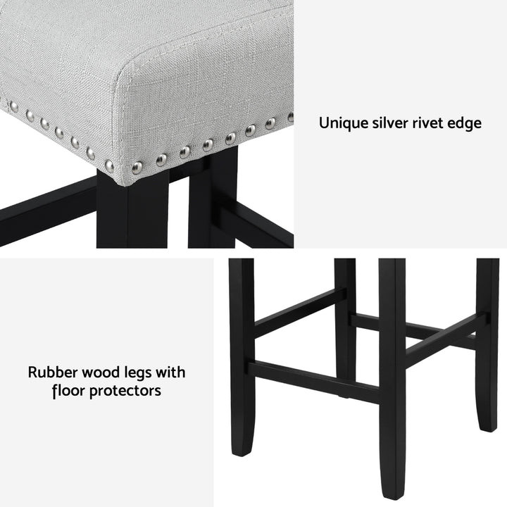 Artiss 2x Bar Stools Kitchen Dining Chairs Counter Fabric Stool Wooden Ada Grey