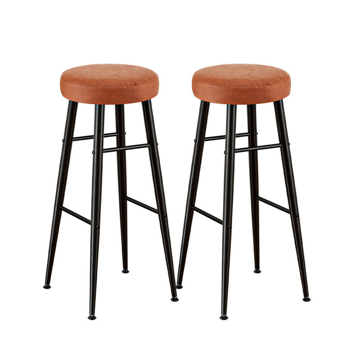 Artiss 2x Bar Stools Kitchen Dining Chairs Counter Round PU Leather Lane Brown
