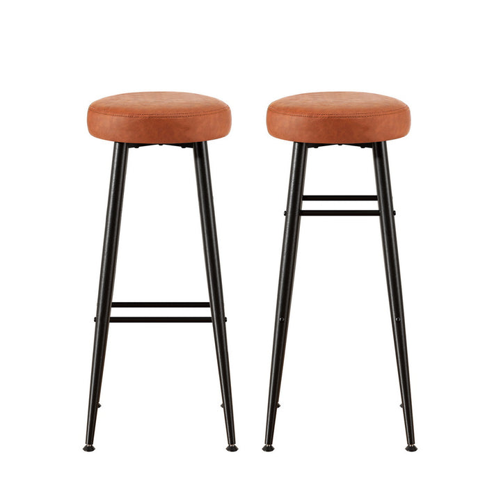 Artiss 2x Bar Stools Kitchen Dining Chairs Counter Round PU Leather Lane Brown