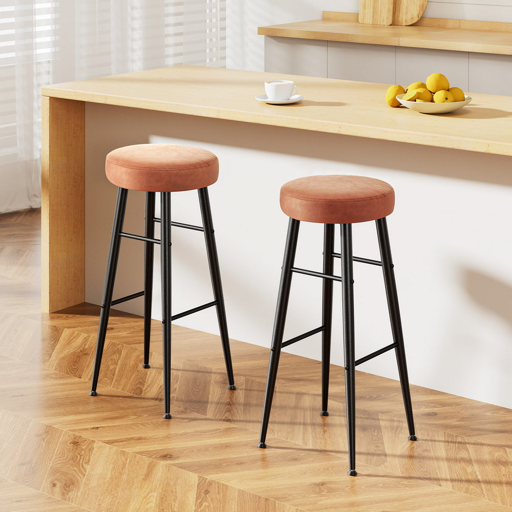 Artiss 2x Bar Stools Kitchen Dining Chairs Counter Round PU Leather Lane Brown