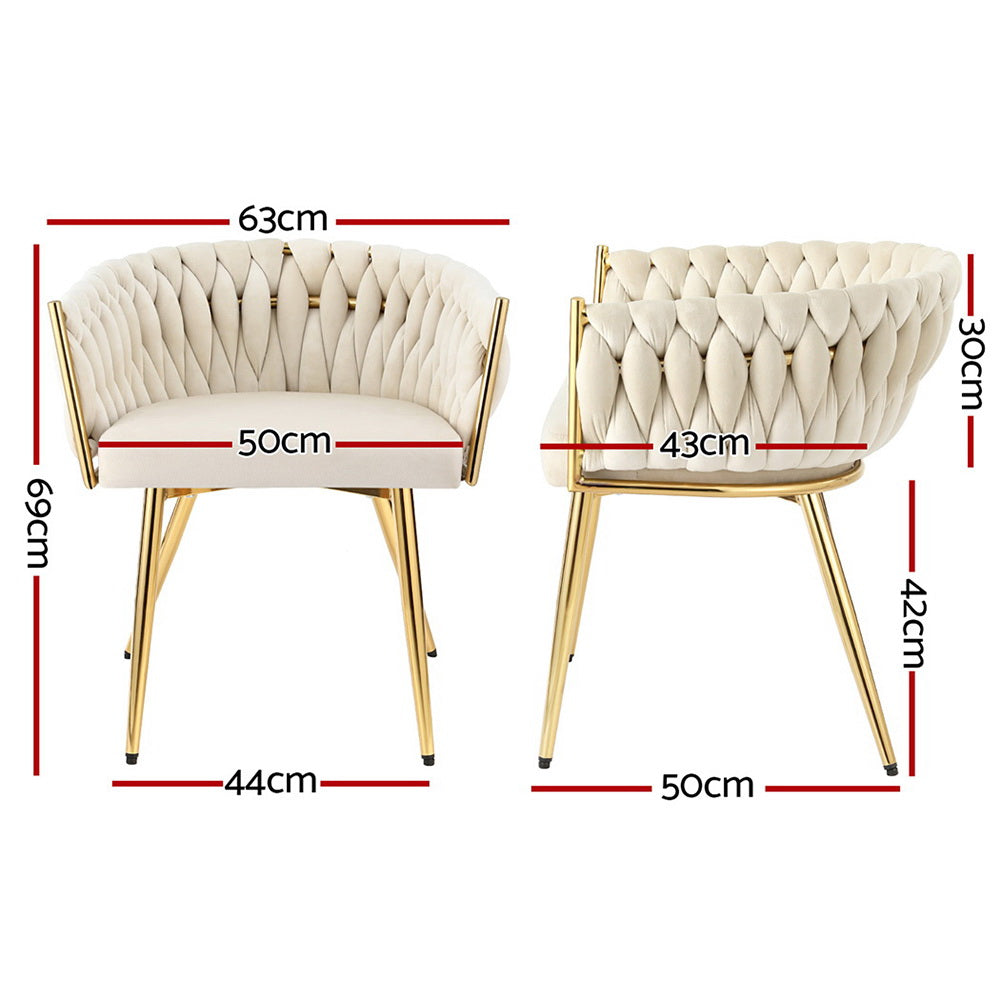 Artiss Velvet Fabric Kitchen Dining Chair Plush Beige