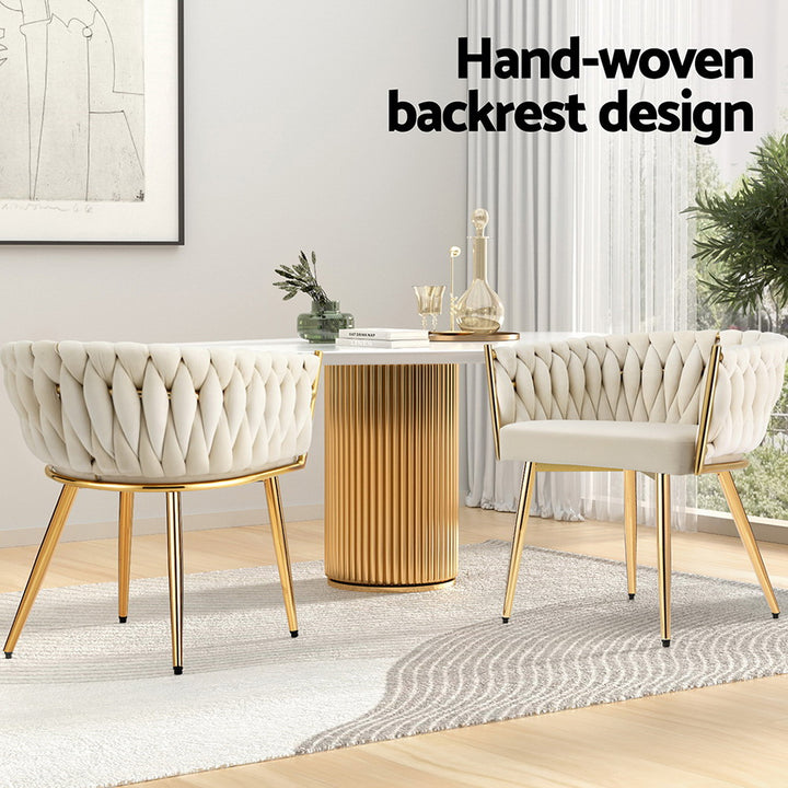 Artiss Velvet Fabric Kitchen Dining Chair Plush Beige
