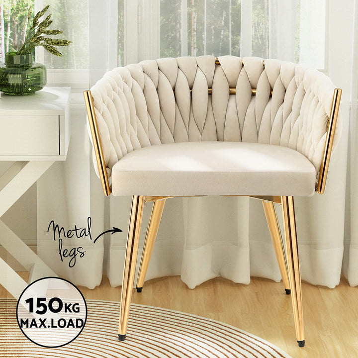 Artiss Velvet Fabric Kitchen Dining Chair Plush Beige