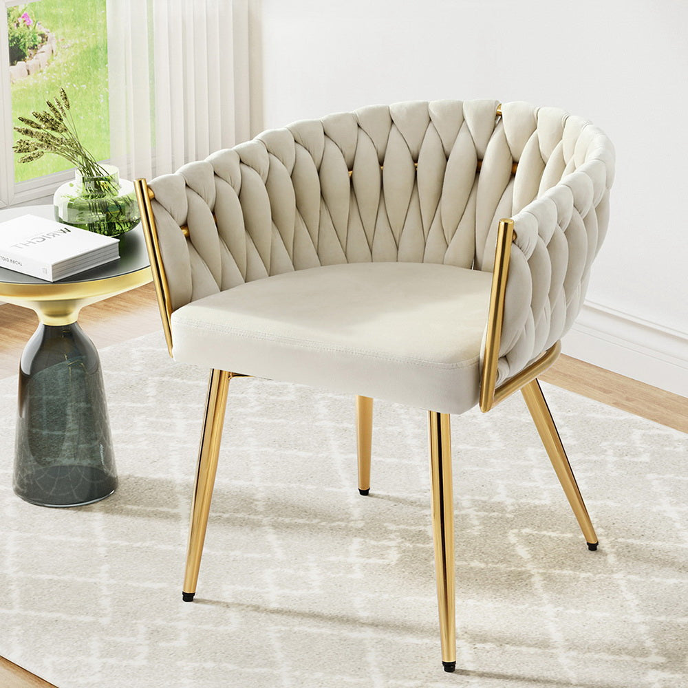 Artiss Velvet Fabric Kitchen Dining Chair Plush Beige