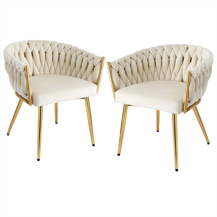 Artiss Velvet Fabric Kitchen Dining Chair Plush (Set of 2) Beige