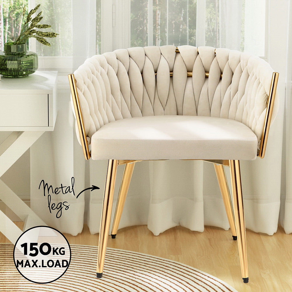 Artiss Velvet Fabric Kitchen Dining Chair Plush (Set of 2) Beige