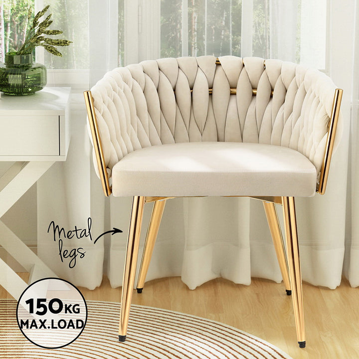 Artiss Velvet Fabric Kitchen Dining Chair Plush (Set of 2) Beige