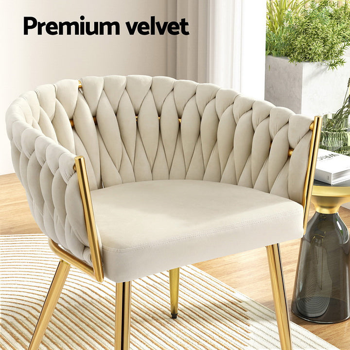 Artiss Velvet Fabric Kitchen Dining Chair Plush (Set of 2) Beige