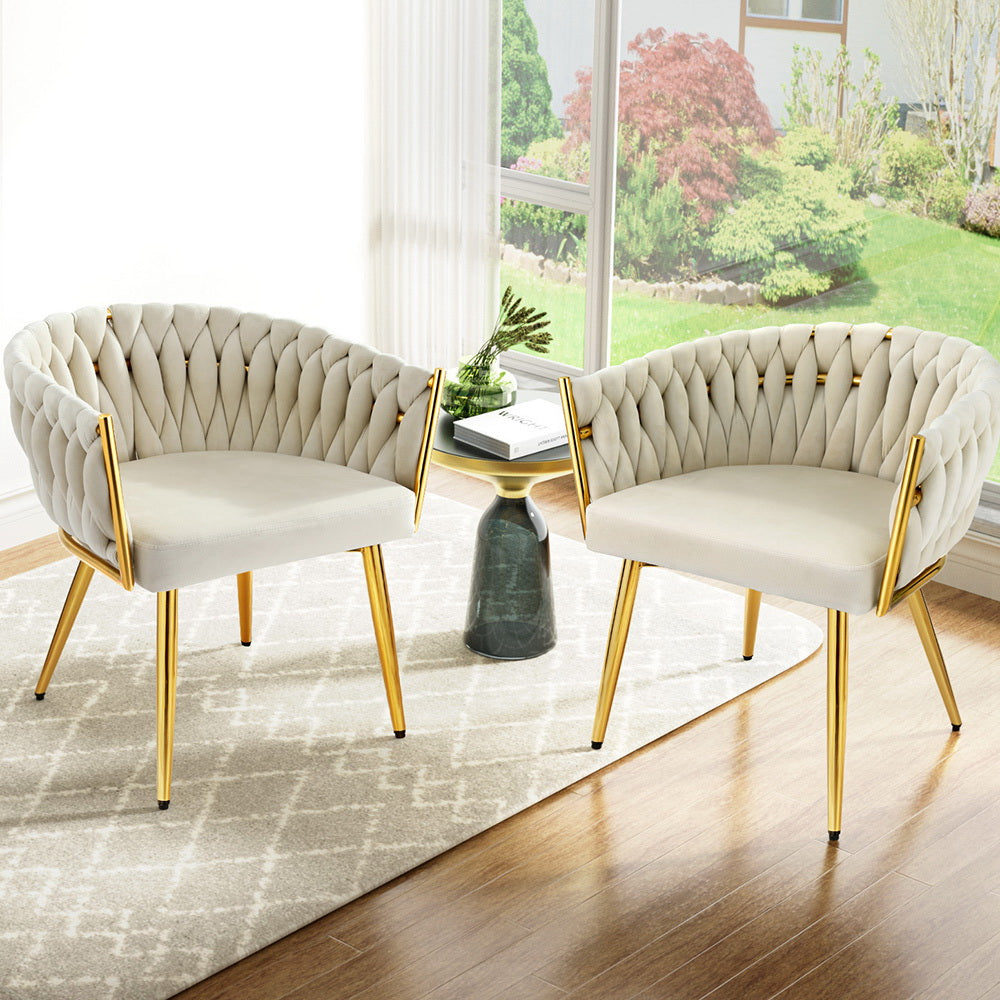 Artiss Velvet Fabric Kitchen Dining Chair Plush (Set of 2) Beige