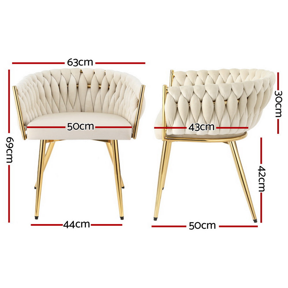 Artiss Velvet Fabric Kitchen Dining Chair Plush (Set of 4) Beige