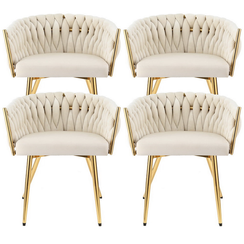 Artiss Velvet Fabric Kitchen Dining Chair Plush (Set of 4) Beige