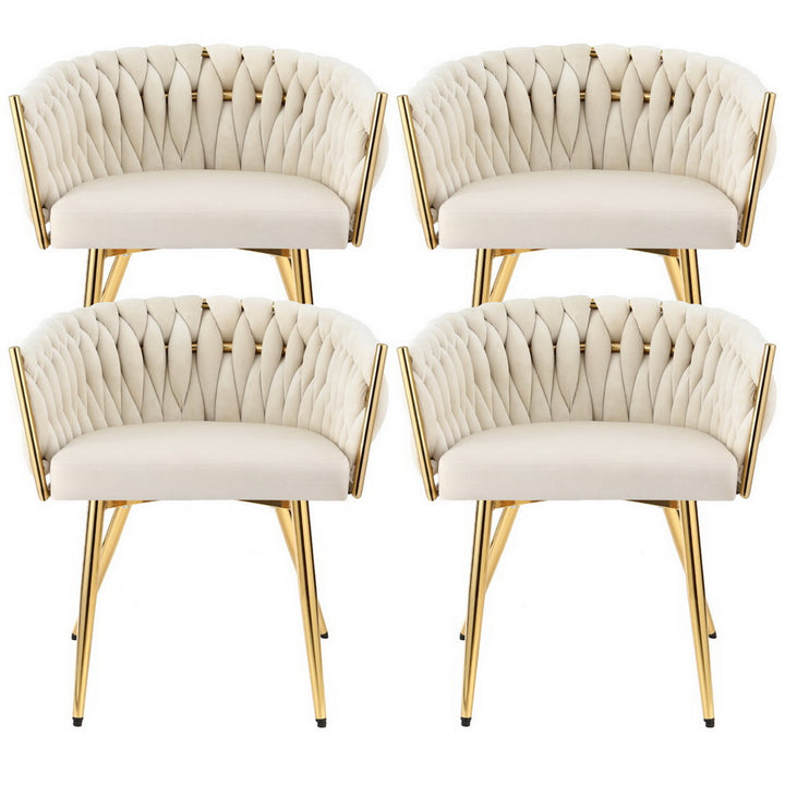 Artiss Velvet Fabric Kitchen Dining Chair Plush (Set of 4) Beige