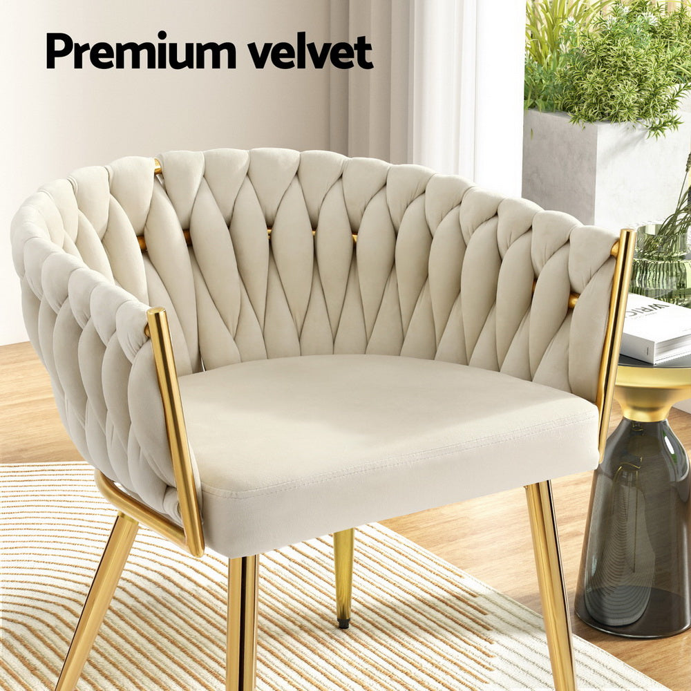 Artiss Velvet Fabric Kitchen Dining Chair Plush (Set of 4) Beige