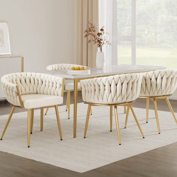 Artiss Velvet Fabric Kitchen Dining Chair Plush (Set of 4) Beige
