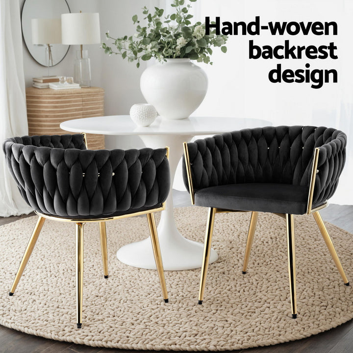 Artiss Velvet Fabric Kitchen Dining Chair Plush Black
