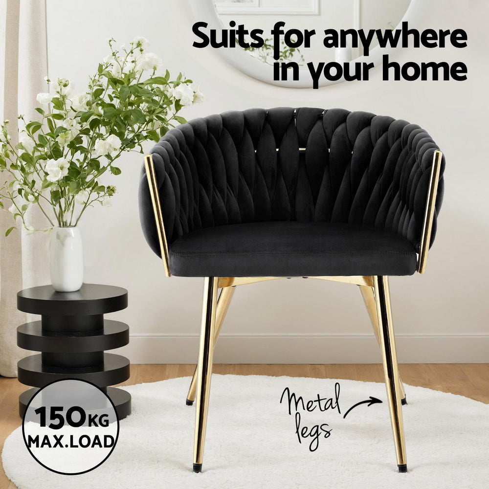 Artiss Velvet Fabric Kitchen Dining Chair Plush Black