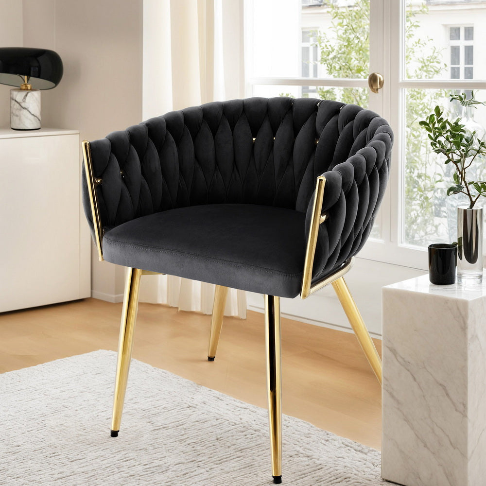 Artiss Velvet Fabric Kitchen Dining Chair Plush Black