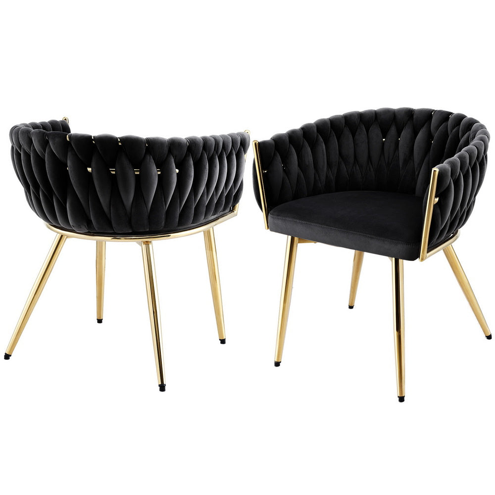 Artiss Velvet Fabric Kitchen Dining Chair Plush (Set of 2) Black