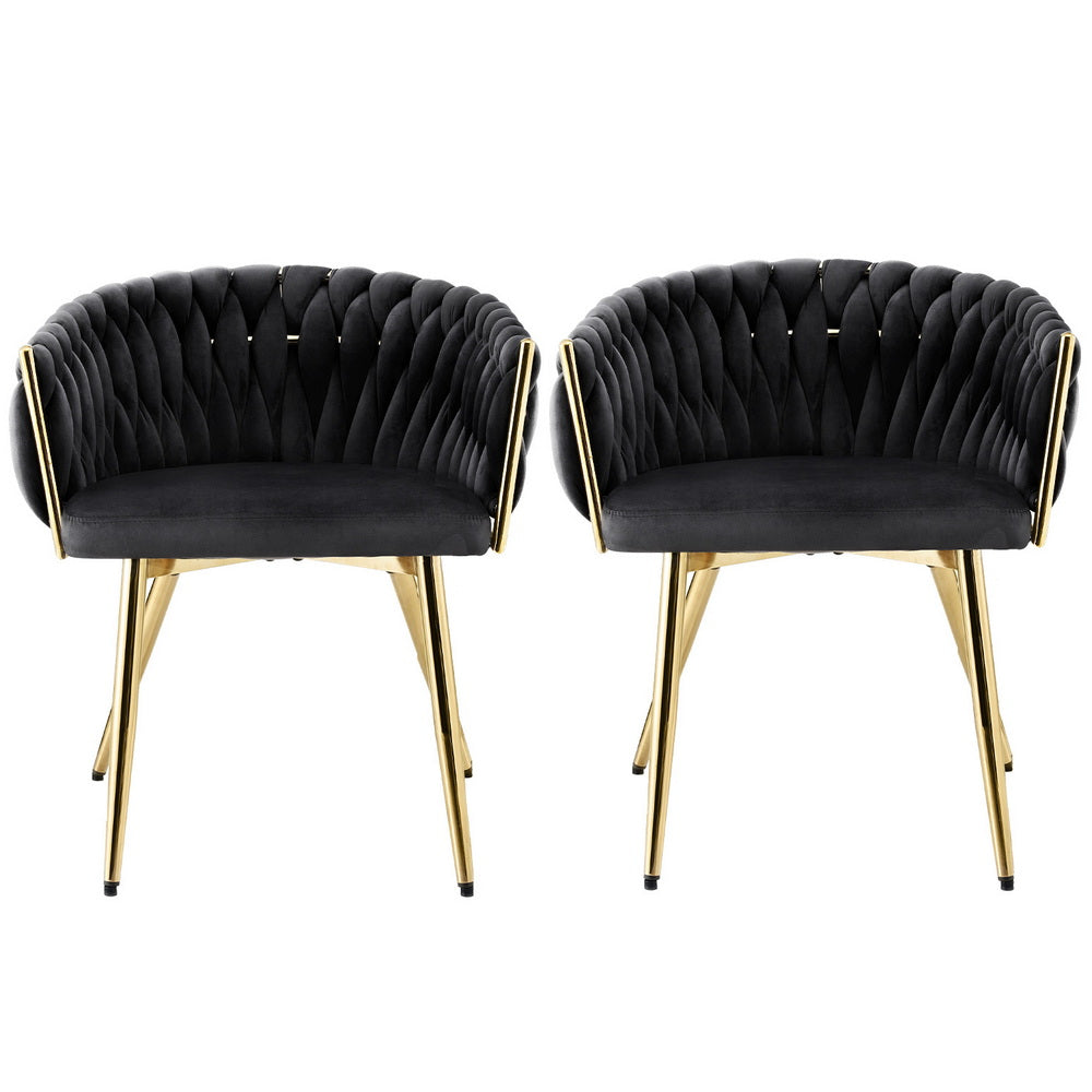 Artiss Velvet Fabric Kitchen Dining Chair Plush (Set of 2) Black