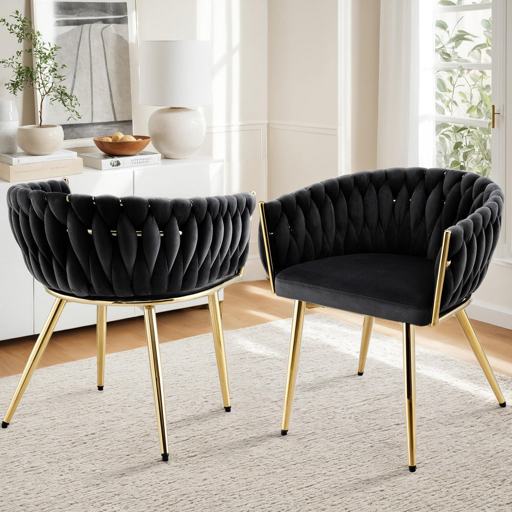 Artiss Velvet Fabric Kitchen Dining Chair Plush (Set of 2) Black