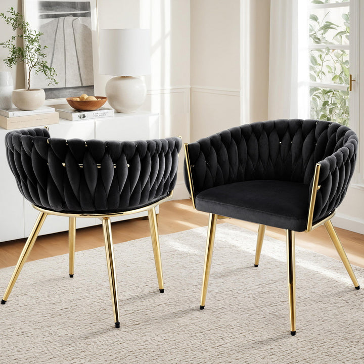 Artiss Velvet Fabric Kitchen Dining Chair Plush (Set of 2) Black