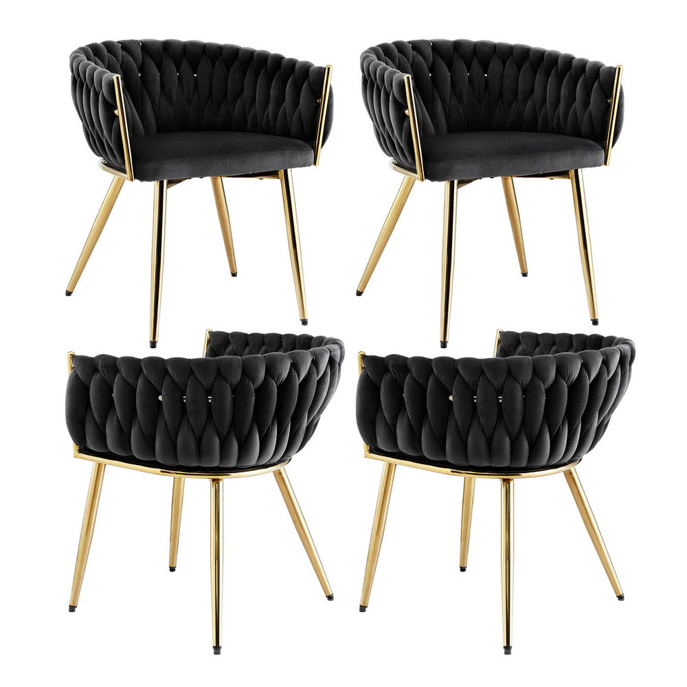 Artiss Velvet Fabric Kitchen Dining Chair Plush (Set of 4) Black