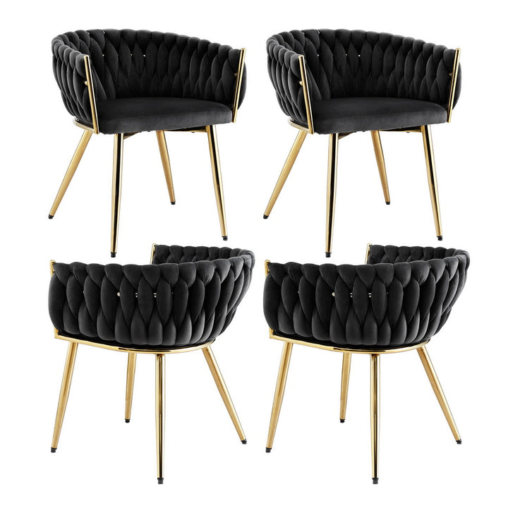 Artiss Velvet Fabric Kitchen Dining Chair Plush (Set of 4) Black