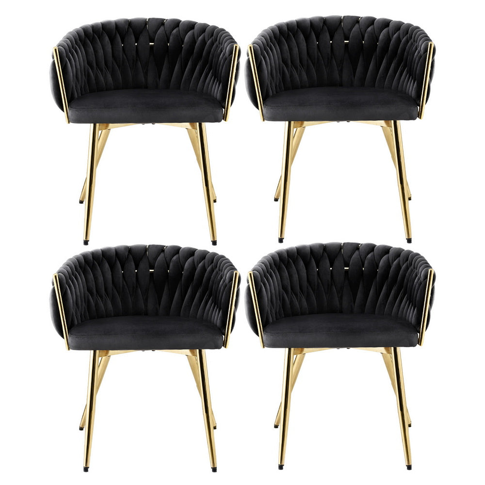 Artiss Velvet Fabric Kitchen Dining Chair Plush (Set of 4) Black