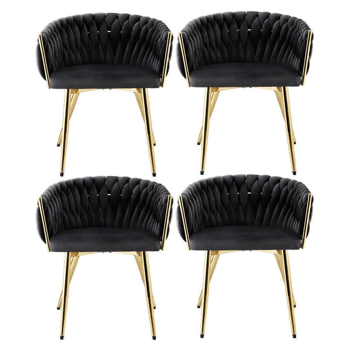 Artiss Velvet Fabric Kitchen Dining Chair Plush (Set of 4) Black
