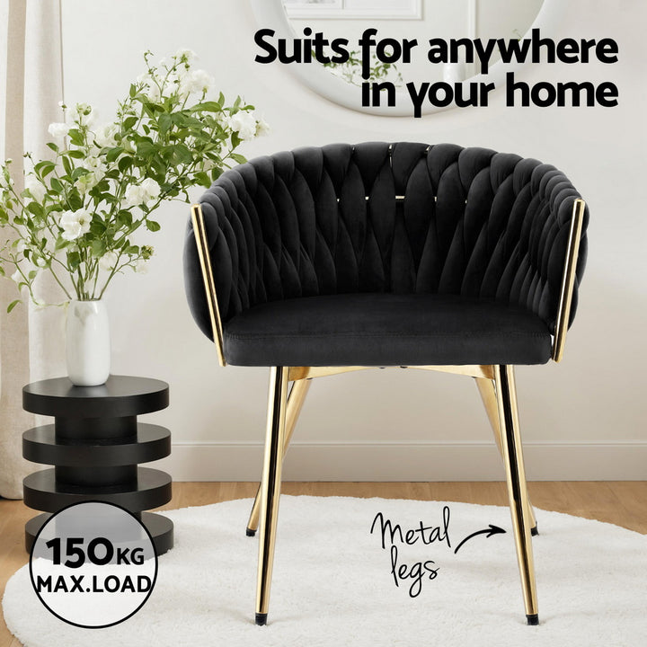 Artiss Velvet Fabric Kitchen Dining Chair Plush (Set of 4) Black