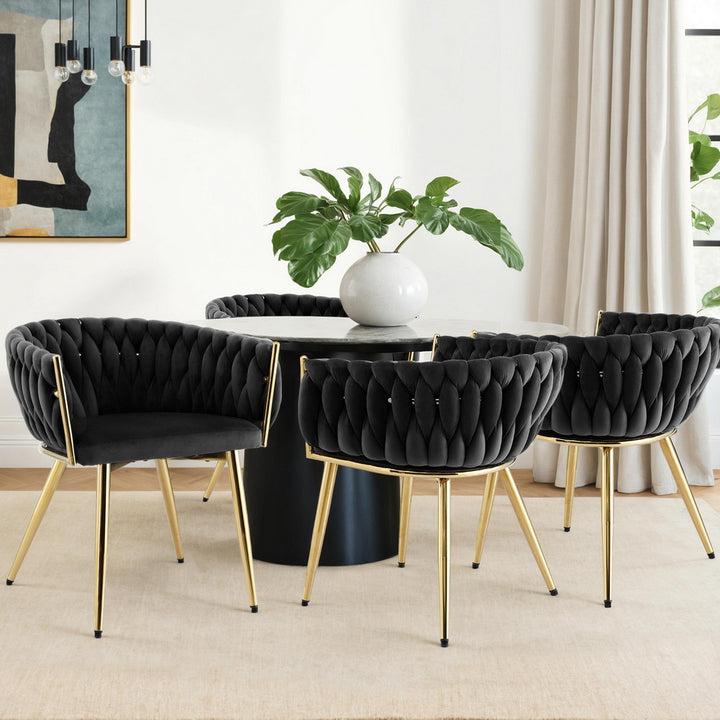 Artiss Velvet Fabric Kitchen Dining Chair Plush (Set of 4) Black