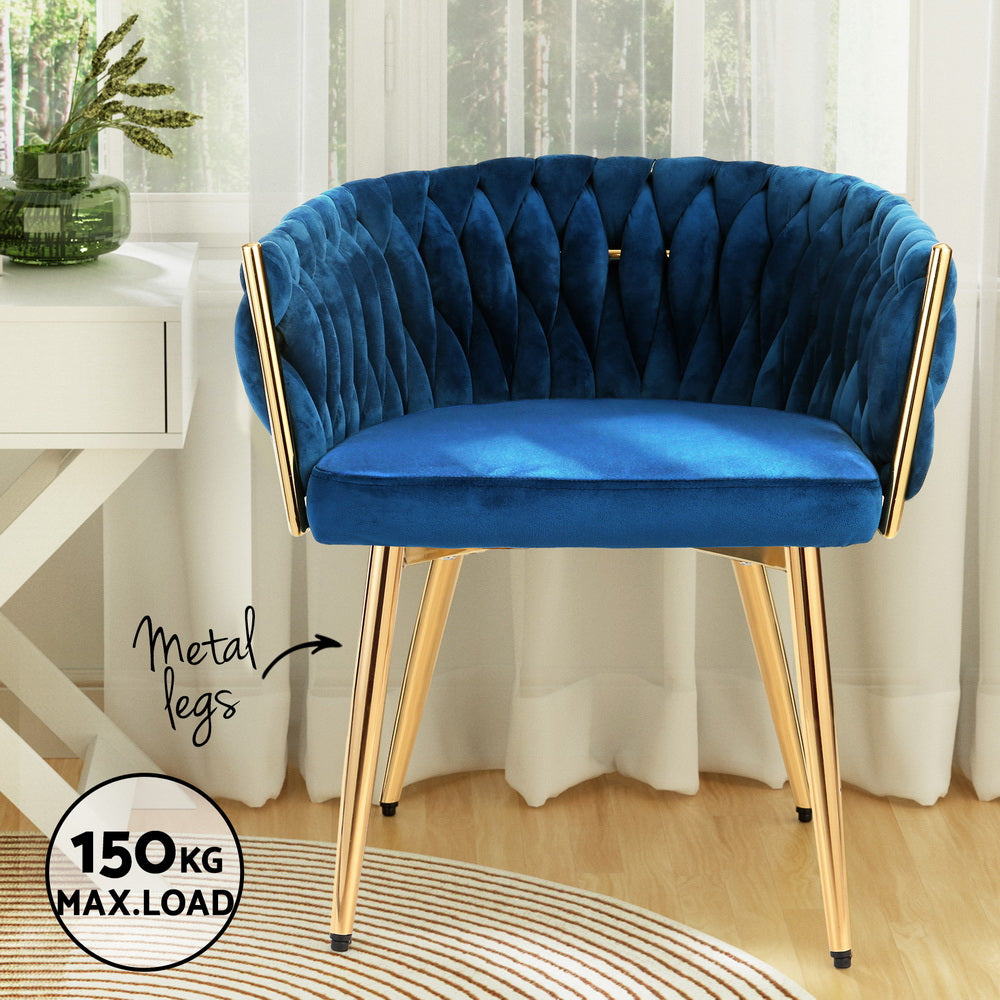 Artiss Velvet Fabric Kitchen Dining Chair Plush Blue