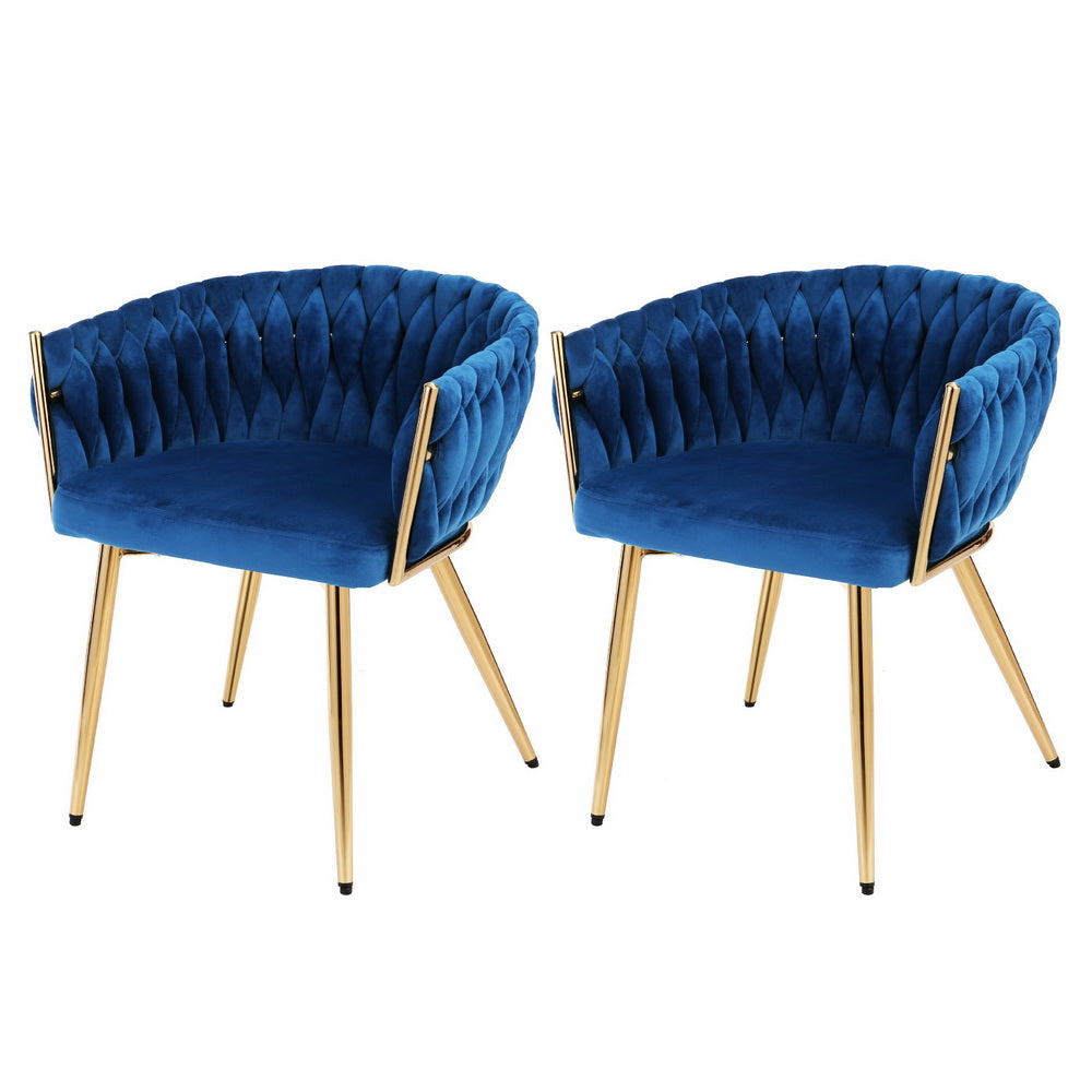 Artiss Velvet Fabric Kitchen Dining Chair Plush (Set of 2) Blue